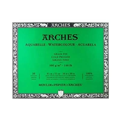 Imagen de Bloc Enc 4L 41x51 20H Arches Aquarelle 100% Fino 300g Blanc Nat