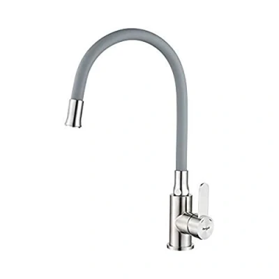 Imagen de Ibergrif M22119 9 Grifo de Cocina Gris con Caño Flexible Universal, Grifería para Fregadero, Acero Inoxidable Cepillado, Gris, 3/8&quot;