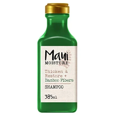 Imagen de Maui Moisture Thicken &amp; Restore + Bamboo Fibers Shampoo (385 ml), champú sin sulfatos ni parabenos fortalecedor y reparador con fibras de bambú para cabello dañado quebradizo
