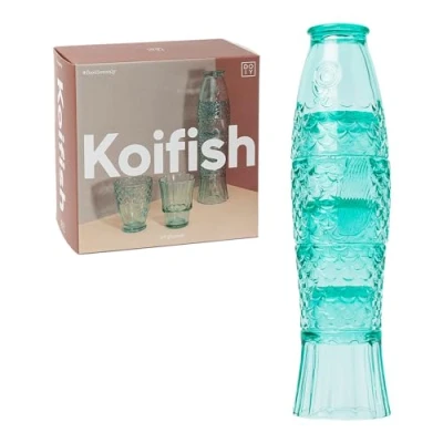 Imagen de DOIY Juego de Vasos Cristal Diseño en Forma Pez Fabricados con para Decorar Apilables Apto Lavavajillas Color Menta 8,3x8,3x32,5cm 4 Unidades