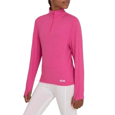 Imagen de TCA Camiseta Manga Larga Lightweight Fusion Quickdry de Running con Media Cremallera para Niñas Rosa, 12 14 años