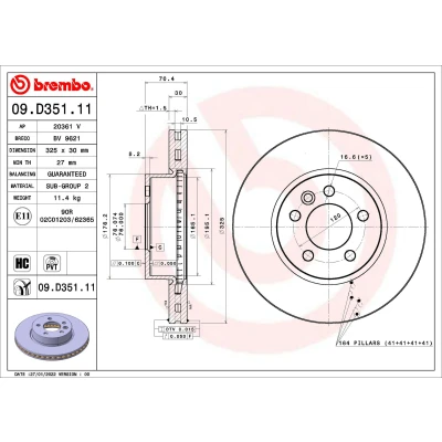 Imagen de BREMBO 09.D351.11 Disco de freno 325 30 5 ventilación interna revestido altamente carbonizado VOLKSWAGEN: Crafter Furgón, MAN: TGE Furgón