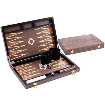 Imagen de Engelhart 250546 Backgammon de Lujo 15 Pulgadas Chapa Nudos Nogal y Barniz