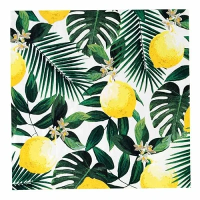 Imagen de Talking Tables Paquete de 20 Servilletas limón tropicales con hojas selva Vajilla desechable para comedor interior o exterior, fiesta en el jardín, verano, barbacoa, picnic,
