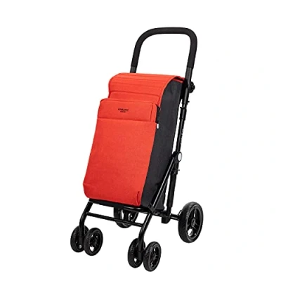 Imagen de Carlett Carro de la Compra, Carrito Plegable para Supermercado, con 4 Ruedas Resistentes a Lluvia y una Gran Capacidad 25kg, Bolsa Principal 36L, Térmica 7,5L Bolsillo Posterior Color Rojo