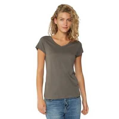 Imagen de DANISH ENDURANCE Camiseta de Algodón Orgánico para Mujer Manga Corta, Cuello Redondo o en V…, Pico Gris, M