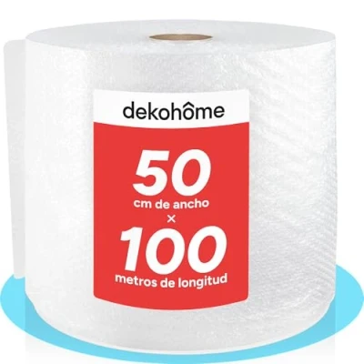 Imagen de Dekohome Rollo Plastico Burbujas Embalaje, 50cm (A) y 100m (L). Papel burbuja perfecto para Protección de Objetos Frágiles, Mudanzas, Embalajes Envíos