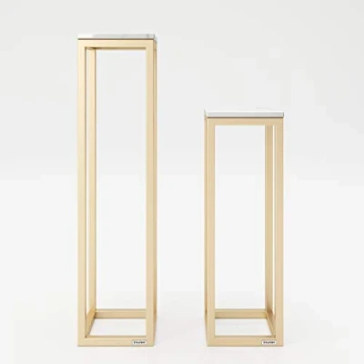 Imagen de Playboy Juego de 2 floreros pie para salón, Hechos Metal anodizado Dorado y Efecto mármol, Soporte Flores, Mesa Estilo Columna, Auxiliar, Metal, diseño Retro