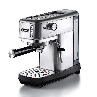 Imagen de Ariete 1380 Cafetera de metal, compatible con café en polvo y monodosis ESE, 1300 W, capacidad 1,1 L, 15 bar presión, filtro ½ tazas, dispositivo capuchino, plata