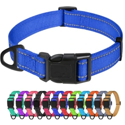 Imagen de TagME Collar Perro Ajustable,Collar Nylon Reflectante,para Caminar Correr Entrenamiento,para Perros Pequeños,Azul Marino,1.5cm De Ancho