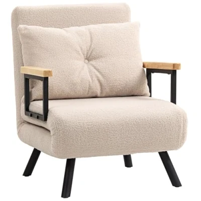 Imagen de HOMCOM Sofá Cama de 1 Plaza Plegable Tapizado en Borreguito con Respaldo Ajustable 5 Niveles y Almohada Acolchada para Oficina Dormitorio Salón 63x73x81 cm Beige