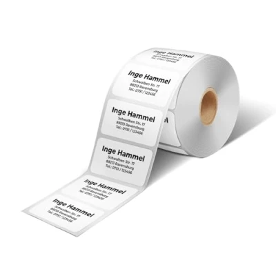 Imagen de Etiquetas de dirección personalizadas autoadhesivas GoodMarkt 57x32 mm, 50 etiquetas/rollo, papel blanco Pegatinas con nombres que constan 1 a 5 líneas contienen el texto desees.