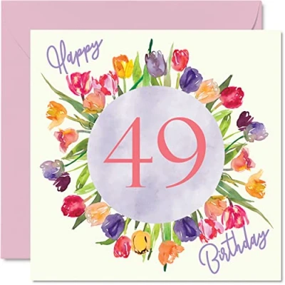 Imagen de Hermosas tarjetas de cumpleaños número 41 para mujer, ramo flores tulipanes acuarela, tarjeta feliz su madre, tía, hermana, amiga, regalos 145 mm, bonitas