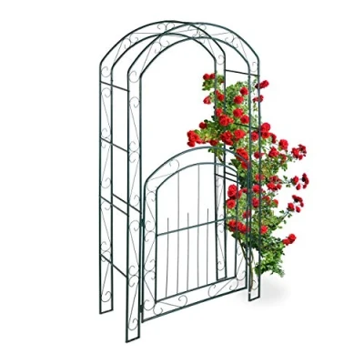 Imagen de Relaxdays Arco con Puerta para Rosas, Soporte trepadoras, Metal, Resistente, 215 x 115 43 cm, Verde