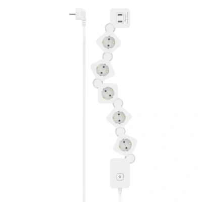 Imagen de Hama Regleta de enchufes Flexible con 5 Tomas y 2 USB A (Regleta alargador Interruptor, Cable 1,4m) Blanco