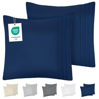 Imagen de Dreamzie Fundas de Almohada (Juego 2) Almohadas 65x65 cm, Azul Oscuro, Microfibra con Motivo Bordado Cojines Oeko Tex Suaves y Calidad