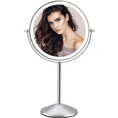 Imagen de FASCINATE Espejo Maquillaje Recargable con Luz 3 Modos Iluminación Colores, Aumento 1X / 10X, de Mesa Cosmética Espejo, Doble Cara Giratorio 360