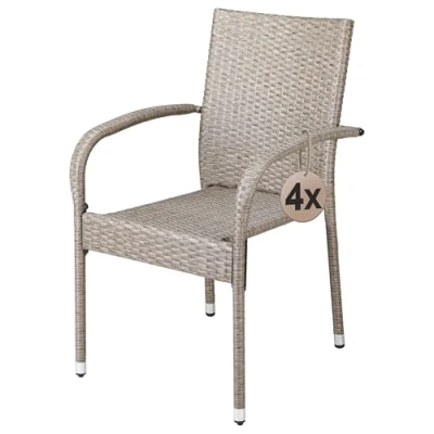 Imagen de Silla apilable de poliratán Comfort set 4 crema