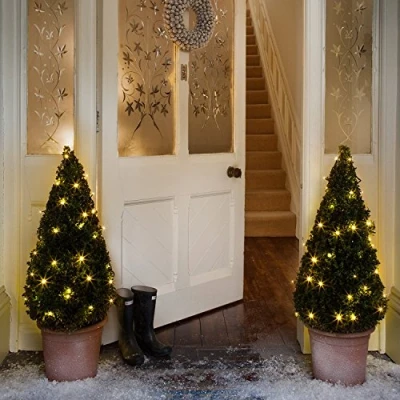 Imagen de Lights4fun 2 Guirnaldas de 50 LED blanco cálido a pilas para uso en exteriores