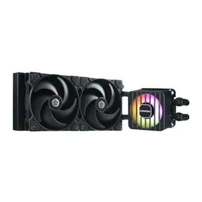 Imagen de ENERMAX LIQMAXFLO SR 240mm Refrigeración Líquida CPU AIO Bomba de Doble Cámara Alto Rendimiento ARGB VRM Ventilador 350W+ TDP 2x 120 PWM Silencio LGA 1700 y AM5/AM4 Negro