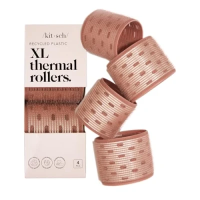Imagen de Kitsch rodillos térmicos de cerámica XL pelo autoagarre para cabello largo, mediano y corto, grandes volumen rizos, rizadores térmicos, terracota, 4 unidades