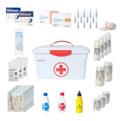 Imagen de FERRETELIX Botiquin caja primeros auxilios con tapa 8 litros medidas: 35cmx23cmx19cm equipado varios artículos para realizar las primeras curas en caso de emergencia
