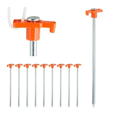 Imagen de Relaxdays Set de 10 piquetas para Camping, Anclaje el Suelo, Estacas Tiendas campaña, Acero, 25cm, Naranja
