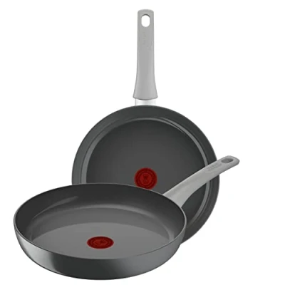 Imagen de Tefal Renew On Juego 2 Sartenes 24/28 cm de aluminio 100% reciclado, revestimiento antiadherente cerámico sin PFOA, Thermo Signal, embalaje 90% reciclado y saludable, para todas cocinas