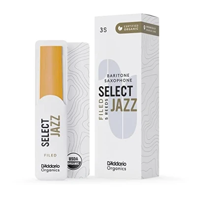 Imagen de D&#039;Addario Orgánico Select Jazz Baritone Cañas para Saxofón de Saxo La Primera y única Caña Ecológica, Filed, 3 Soft