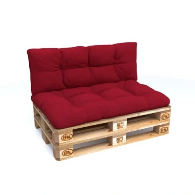 Imagen de POKAR 2 Cojines para Europalés/Europalet aconchadas: 1x Cojín Asiento 120x80x12cm +1x Respaldo 120x40x12cm, sofá de paletas, Interior y Exterior, sin palés, Rojo