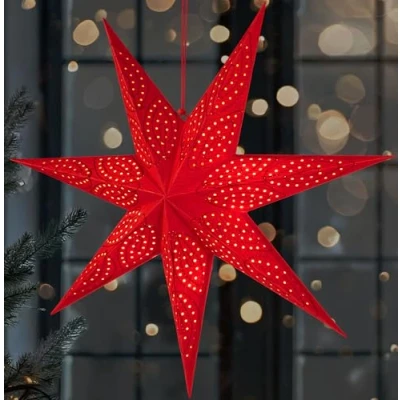 Imagen de BRUBAKER 60 cm Estrella de Navidad Papel para Colgar Adviento LED Decoración Navideña 3D con Función Temporizador Iluminable Batería Roja