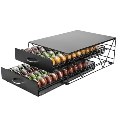 Imagen de SYSYLY Soporte para Cápsula Compatible Cápsulas Nespreso Vertuo,Dolce Gusto,Porta Capsulas de 2 Cajones Deslizantes,Cajón Almacenar Gran Capacidad El Hogar,La Oficina
