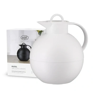Imagen de alfi KUGEL 0,94 l, white, jarra isotérmica de plástico con inserción higiénica vidrio duro, tapón rosca, pieza diseño, térmica esférica, ideal como café, té, sin BPA