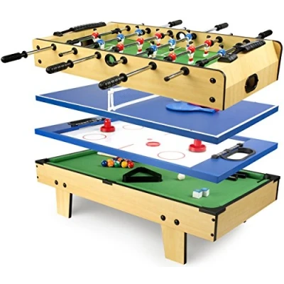 Imagen de Leomark Mesa Multifuncional Multijuegos Futbolin de Juego 4 en 1 (futbolín, Billar, Tenis, Hockey) Buena Diversión para Niños Deporte Madera, Dimensiones: 82 x 43,5 20(A) cm