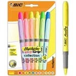 Imagen de BIC Highlighter Grip Subrayadores de Punta Biselada Regulable Colores en Tonos Intensos y Pastel, Surtido, Pack 12