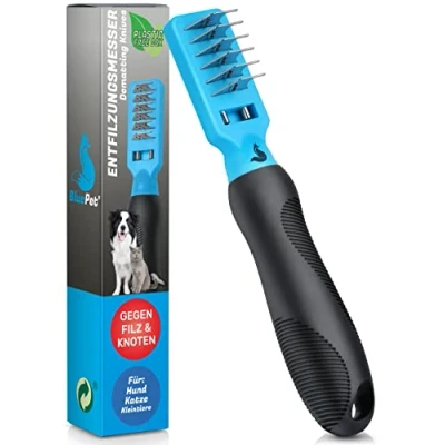 Imagen de BluePet Peine de desfieltro profesional para perros y gatos, gancho desfieltro, cuchillo rastrillo desfieltrodo elimina enredos nudos