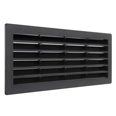 Imagen de La Ventilazione P25R2510N Rejilla de ventilación rectangular plástico negro empotrable con red antiinsectos. Dimensiones: 254 x 108 mm, 254x108 mm