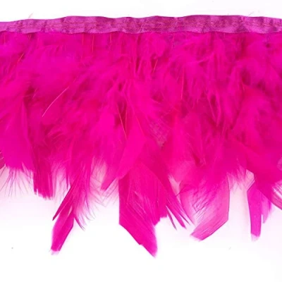 Imagen de Sowder Flecos de plumas pavo para fiesta, boda, vestido, costura, manualidades, disfraces, decoración, paquete 2 yardas (fucsia)