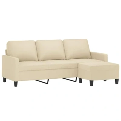 Imagen de vidaXL Sofá de 3 plazas con Taburete Tela Crema 180 cm