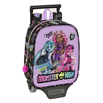Imagen de MONSTER HIGH Mochila Guardería con Carro Safta, Ideal para Niños de Diferentes Edades, Cómoda y Versátil, Calidad Resistencia, 22x10x27 cm, Color Negro