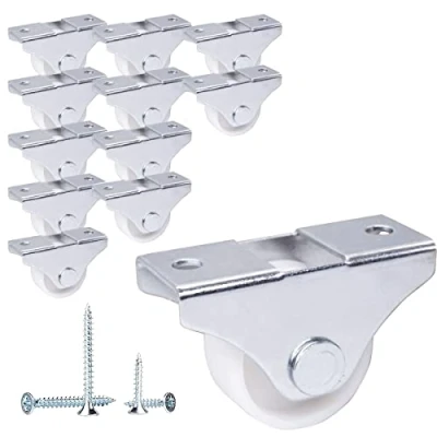 Imagen de SKIR&#039;CO Paquete de 12 ruedas pequeñas 25 mm para muebles, plástico blanco, no giratorias, fijas, dirección unidireccional, tornillos incluidos (12)