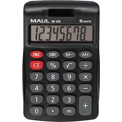 Imagen de MAUL Calculadora MJ450, Pantalla Grande, 8 dígitos, Funciones estándar para Oficina, hogar, Escuela, Teclas de función Color, energía Solar, batería Negra