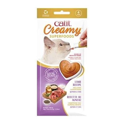 Imagen de Catit Creamy Superfood Snack húmedo para Gatos Cordero/Quinoa y Chía, 4x10g