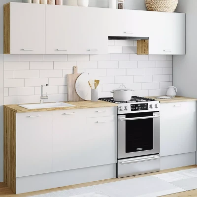 Imagen de IDMarket Cocina completa 240 cm SUBTIL con encimera 7 elementos madera y blanco