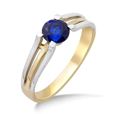 Imagen de Anillo solitario Miore para mujer, oro blanco real, amarillo 9KT 375 con zafiro azul central, de compromiso clásico piedra brillante color. hipoalergénico.