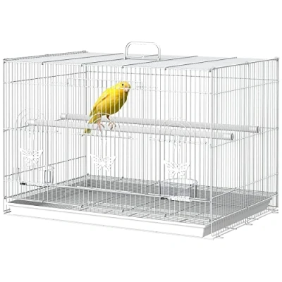 Imagen de PawHut Jaula Pajaros 60x41x41cm Pajarera Pajaro Loros Canarios Cotorras Hierro Blanco