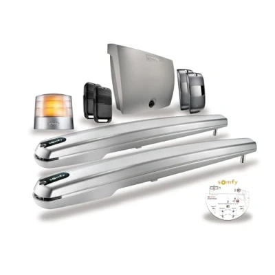 Imagen de Somfy 1240653 Exavia Star Motorización de puerta abatible con elevador para vallas altura máxima 2 m y ancho 2,5 m, mandos Keypop, 1 luz intermitente gris