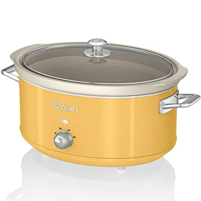Imagen de Swan Retro SF17031YELNEU Olla Cocción Lenta 6,5L Recipiente Extraíble, Antiadherente Cerámica libre PFOA y PTFE, 3 Niveles Temperatura, Tapa Vidrio, Slow Cooker, Diseño Vintage, Amarillo, 320W
