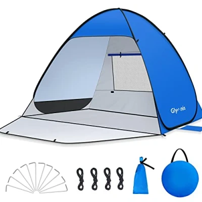 Imagen de Glymnis Tienda de Playa Pop Up 3 4 Personas Instantánea Automática UPF 50+ Portátil con Puerta Cremallera para Parque Pescar