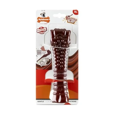 Imagen de Nylabone, Basted Blast, masticable Muy Fuerte, Juguete de Nylon para Perros, Forma Hueso, Hueso Resistente, Sabor: Bacon y Filete, Extra Grande, Perros más 23 kg